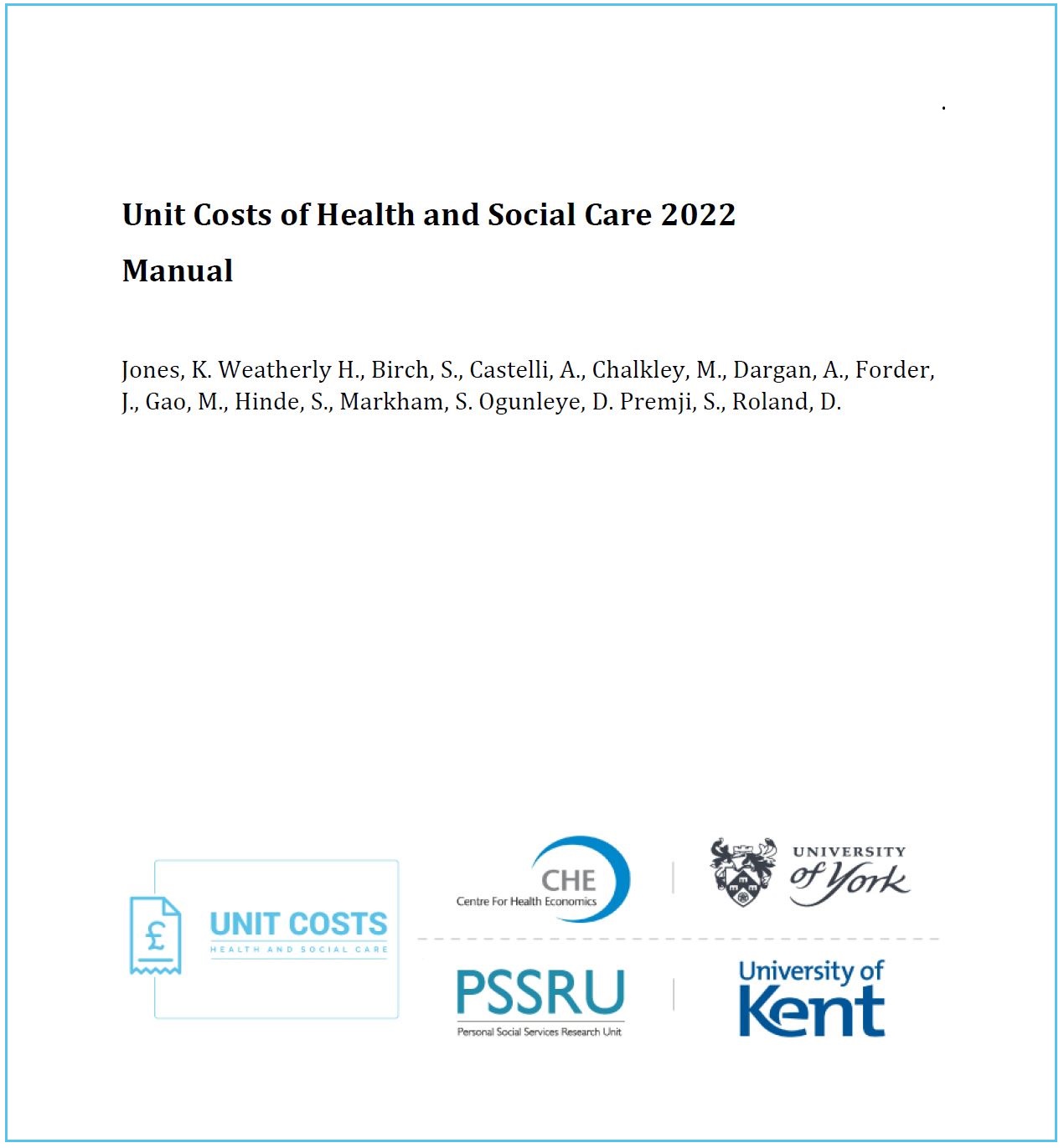 Picture of front page of new Unit Costs manual 2022