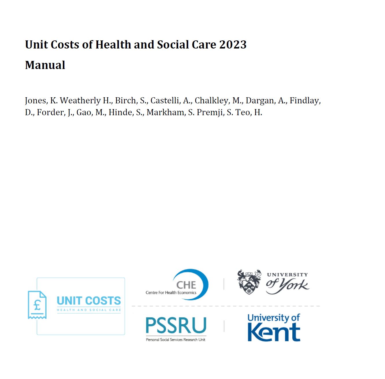 Picture of front page of the latest Unit Costs manual 2023